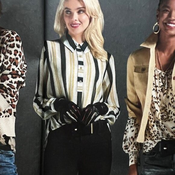 CAbi Striped Blouse - Black, White, Gold - Picture 1 of 6